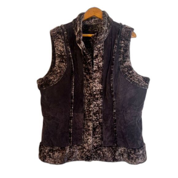 Genuine Leather & Faux Fur Sleeveless Vest Size Large Boho Western - Picture 1 of 11